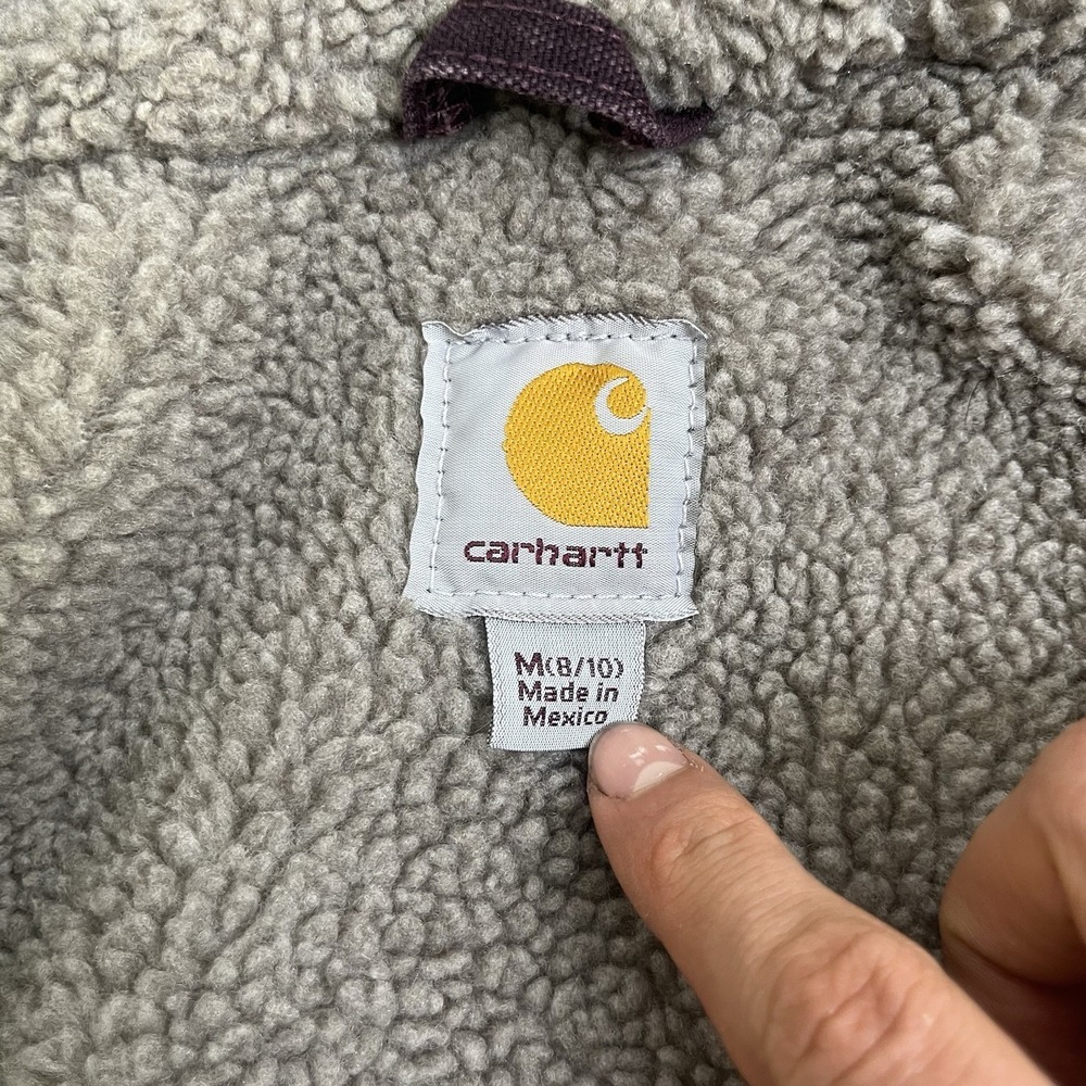 Carhartt WJ141 DWN Deep Wine‎ Duck Canvas Sherpa Hooded Work Jacket Women's M - Picture 3 of 16